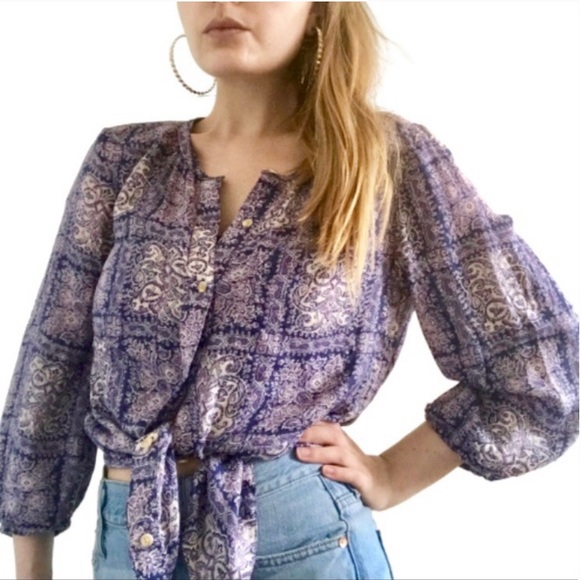 Anthro Akemi + Kin Purple Floral Paisley Print Buttondown Blouse Top - Picture 2 of 14